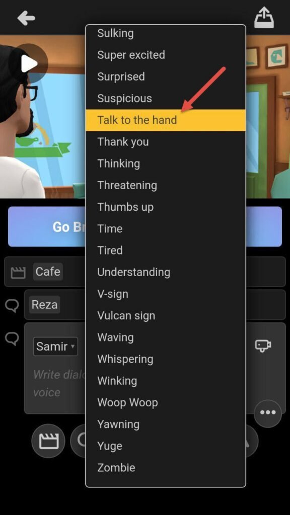 انتخاب گزینه Talk to the hand انتخاب گزینه Talk to the hand