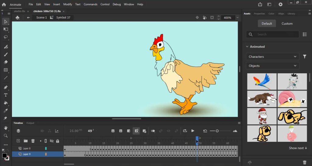 بررسی راه رفتن ( walk cycle ) مرغ در برنامه adobe animate
