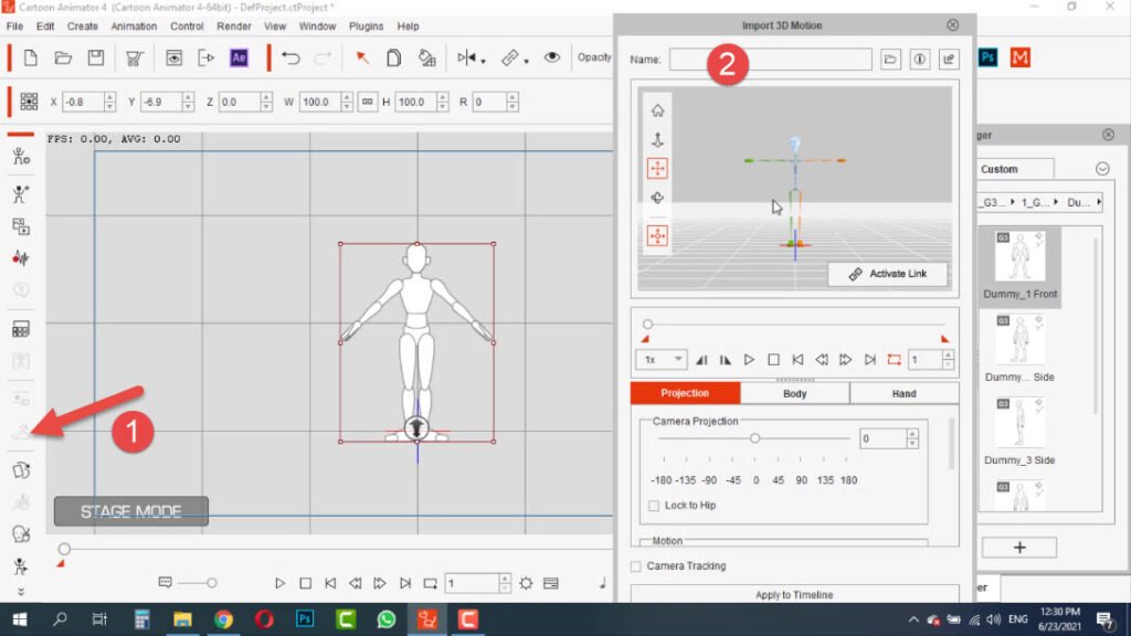 باز کردن پنجره Import 3D Motion باز کردن پنجره Import 3D Motion