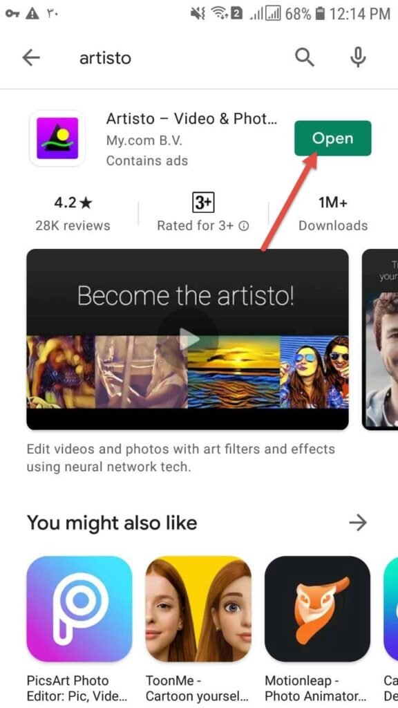 نصب برنامه Artisto از گوگل پلی